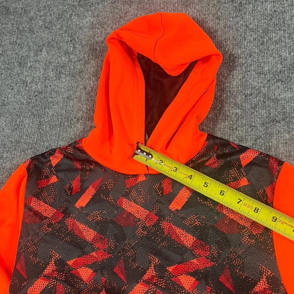 Champion Hoodie Boys M (8-10) Orange Black Printed Fleece Lined Kangaroo Pockets